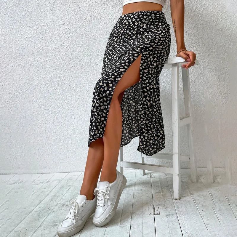 Floral Split Thigh Skirt
