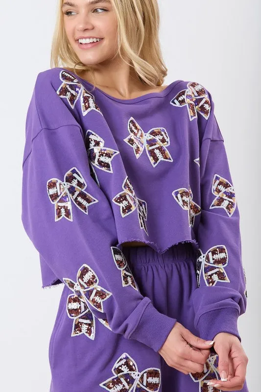 Game Day Ribbon Sequin Embroidery Sweatshirts
