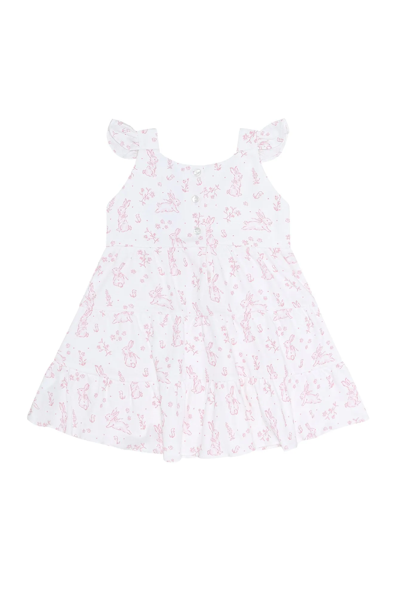 Girls Pink Bunny Toile Pima Cotton Ruffle Dress