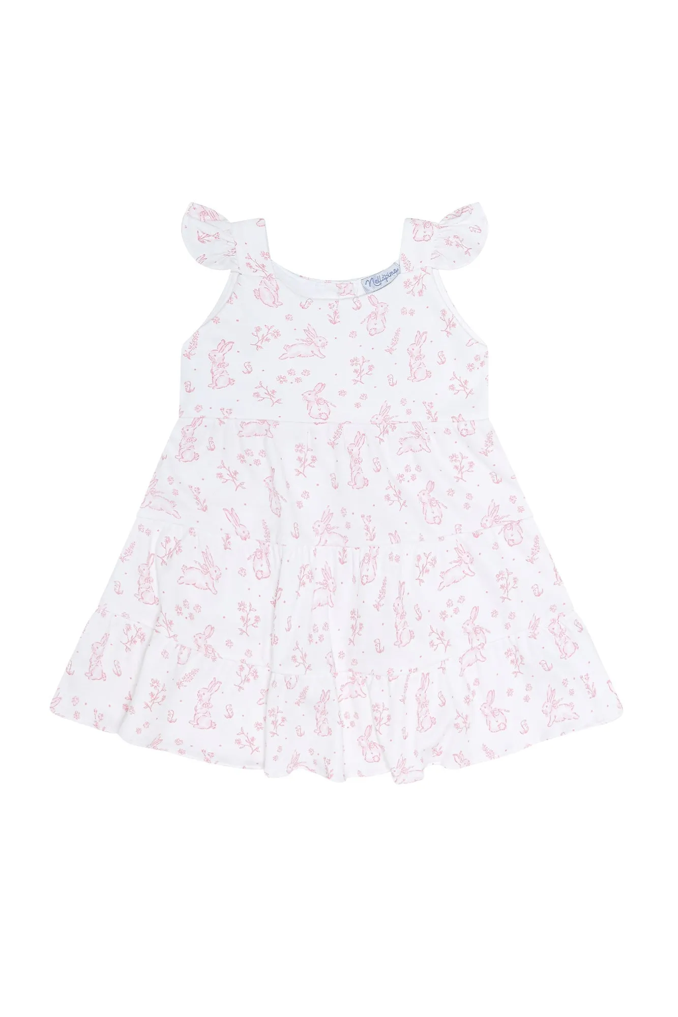 Girls Pink Bunny Toile Pima Cotton Ruffle Dress