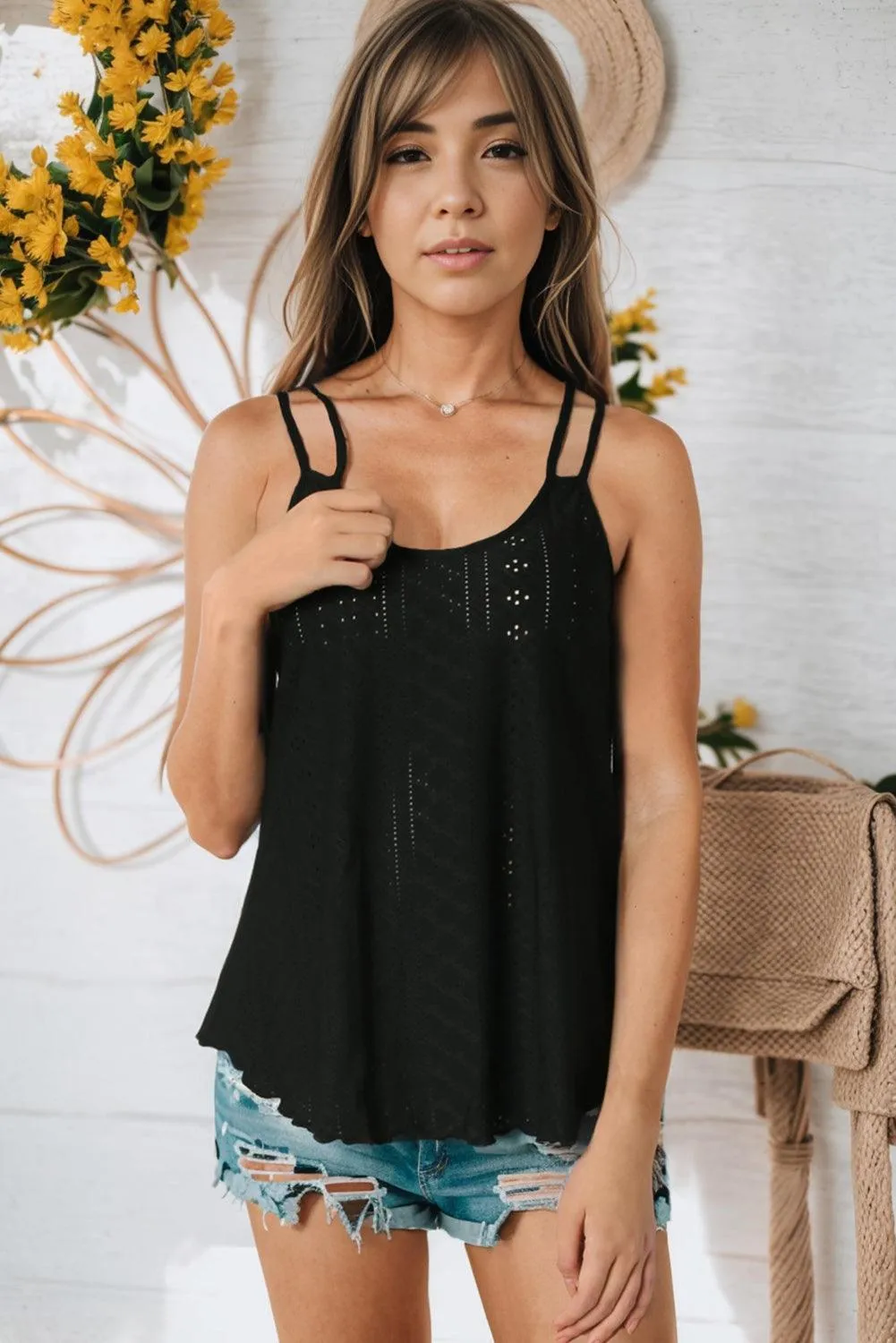 Grab Attention Eyelet Scoop Neck Cami