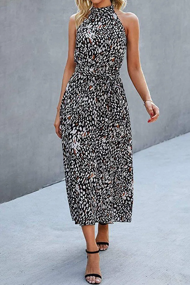 Halter Neck Floral Backless Loose Ruffle Maxi Dresses