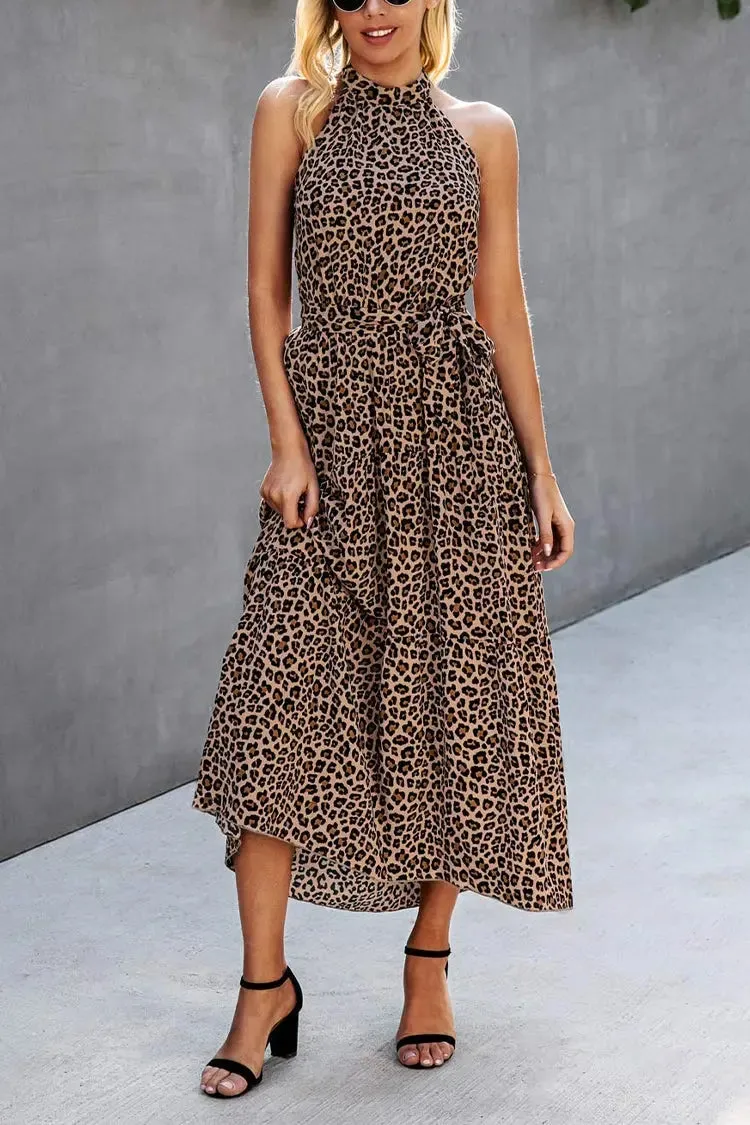 Halter Neck Floral Backless Loose Ruffle Maxi Dresses