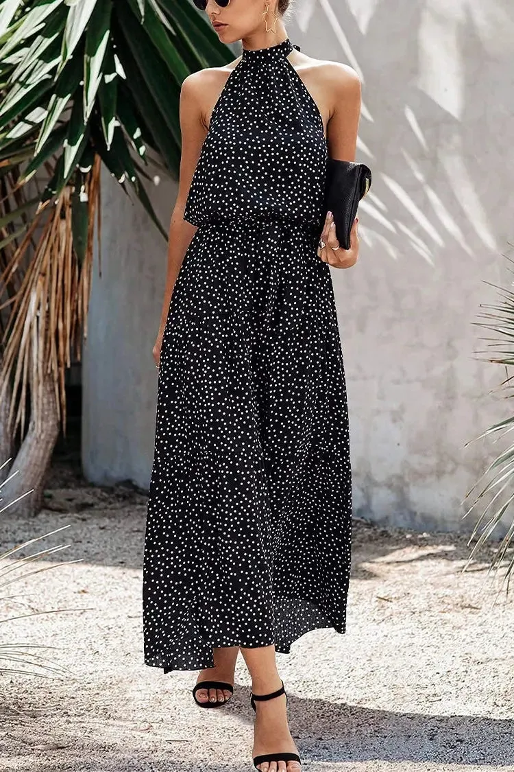 Halter Neck Floral Backless Loose Ruffle Maxi Dresses