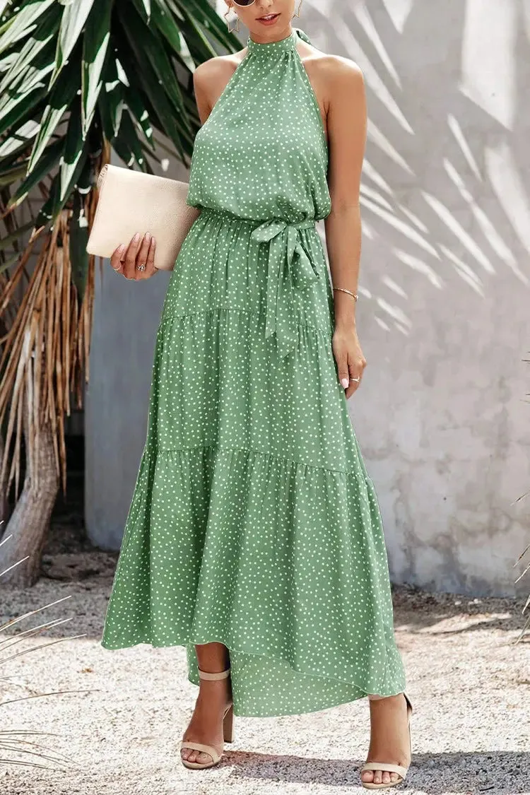 Halter Neck Floral Backless Loose Ruffle Maxi Dresses