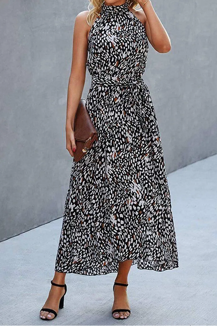 Halter Neck Floral Backless Loose Ruffle Maxi Dresses