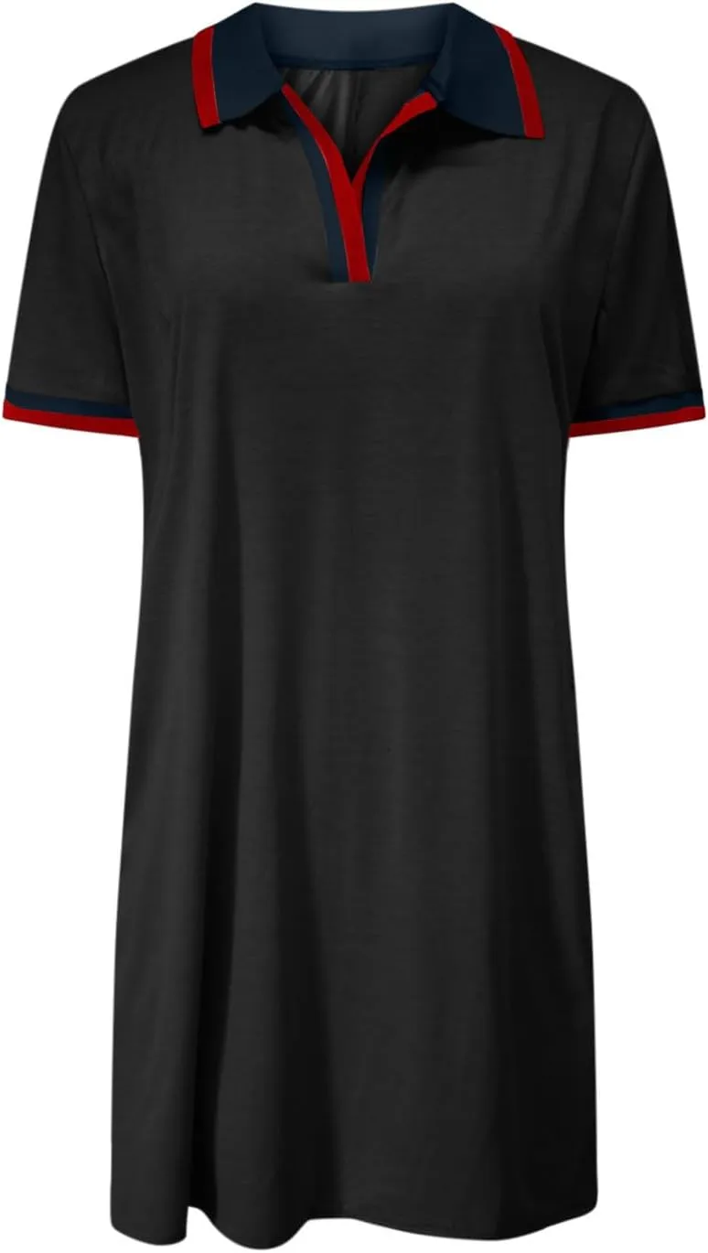 hlysgo Mini Dresses for Women 2025 Summer Casual Short Sleeve V Neck Tennis Dresses Trendy Short T-Shirt Dress with Pockets