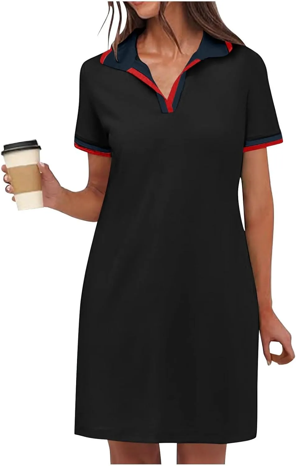 hlysgo Mini Dresses for Women 2025 Summer Casual Short Sleeve V Neck Tennis Dresses Trendy Short T-Shirt Dress with Pockets