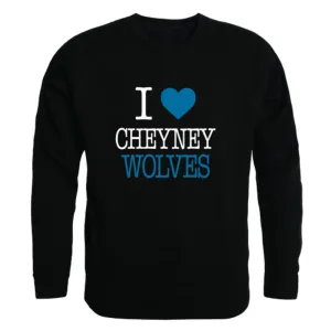 I Love Cheyney University of Pennsylvania Wolves Fleece Crewneck Pullover Sweatshirt