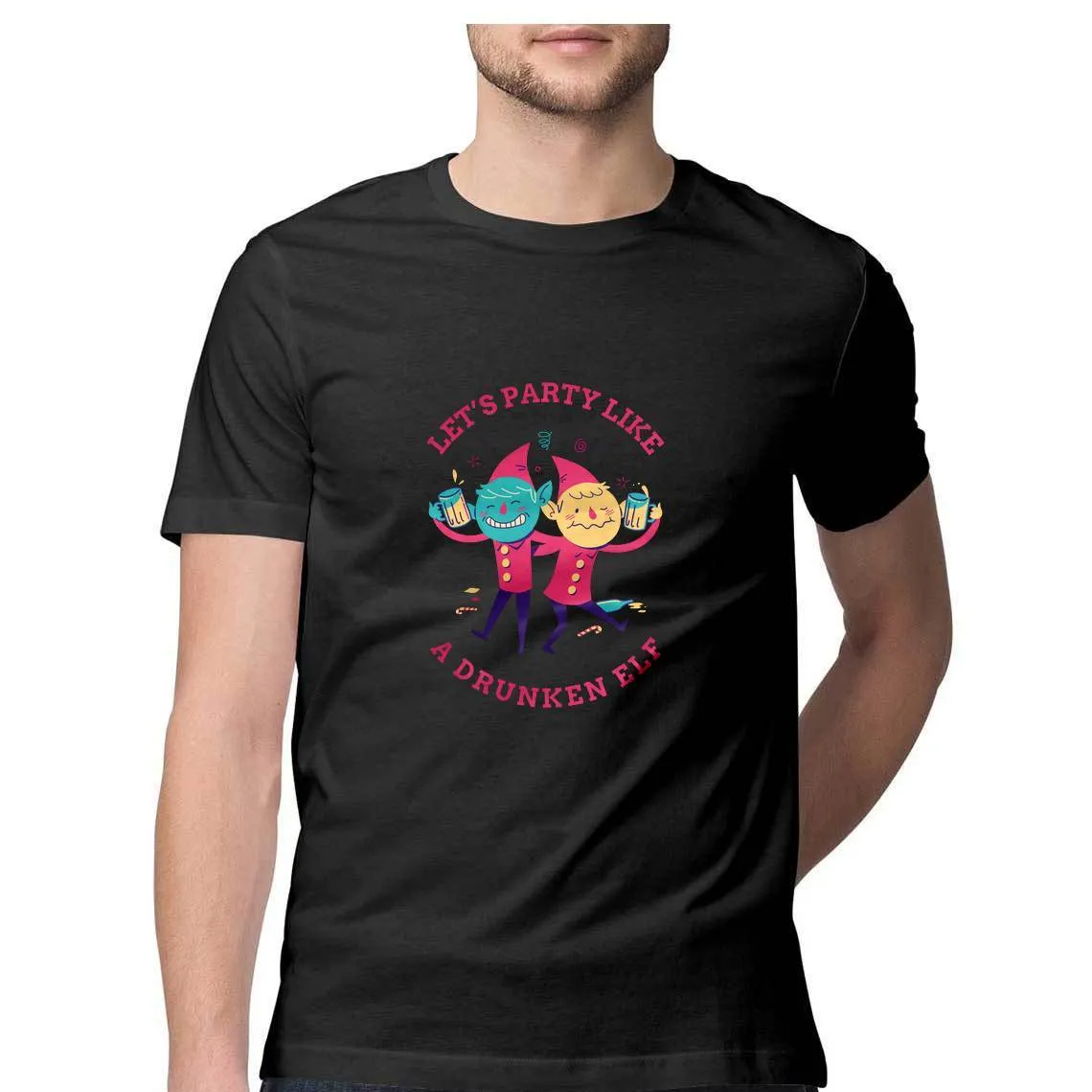 Let's Party Like A Drunken Elf Round Neck T-Shirt