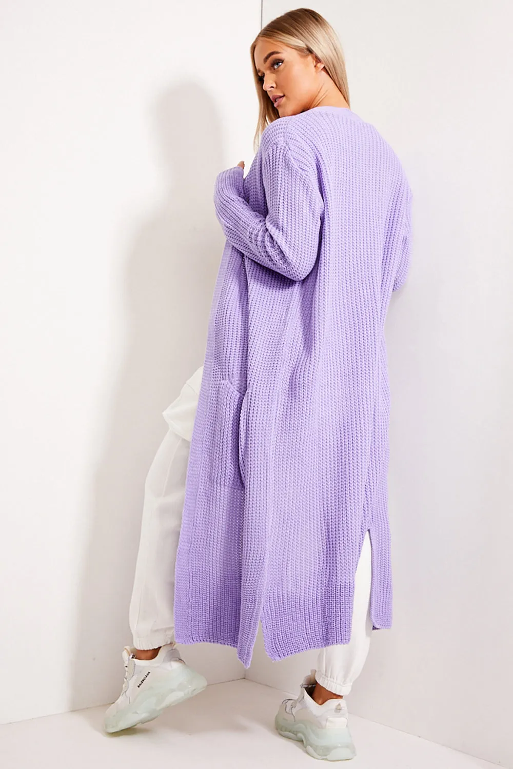 Lilac Longline Knitted Open Cardigan