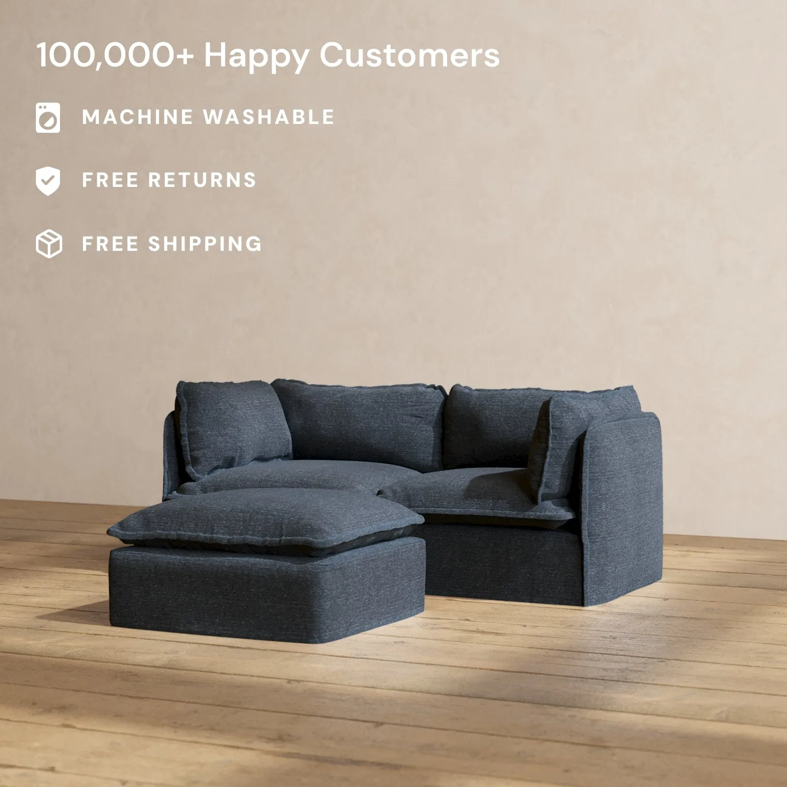 Modular Performance 2-Seater   Ottoman in Indigo | Relaxed Blend