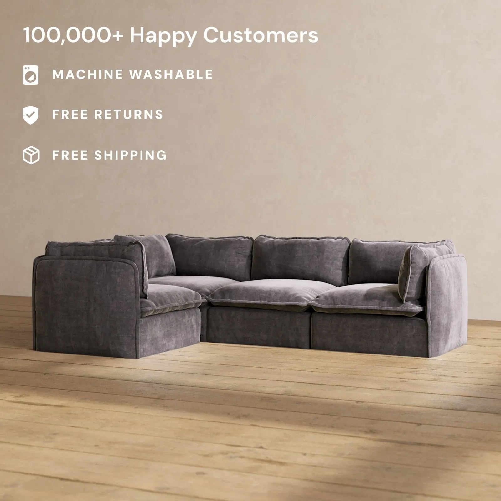 Modular Performance 4-Seater Corner Sectional in Cinder | Relaxed Blend