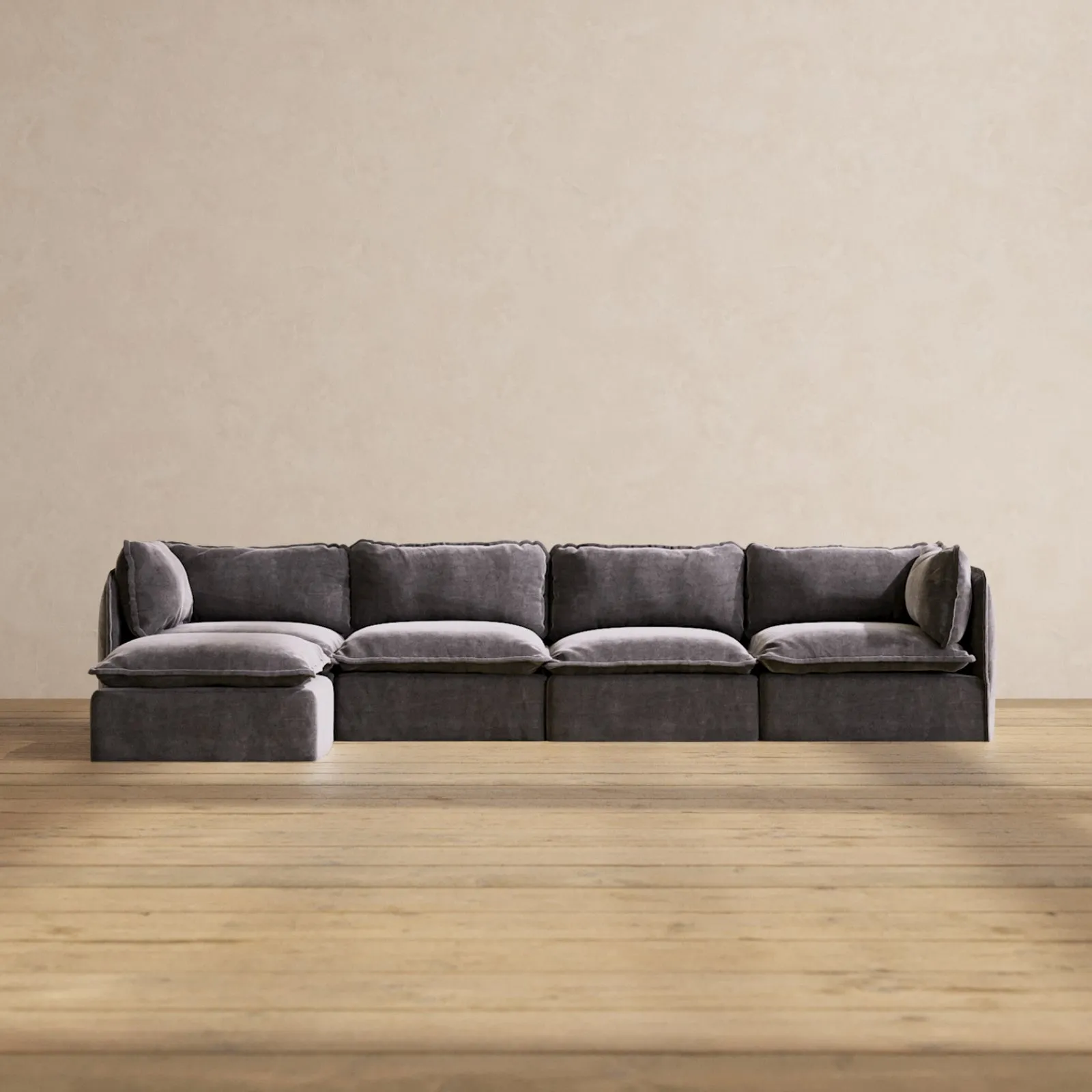 Modular Performance 4-Seater Sectional in Cinder | Relaxed Blend
