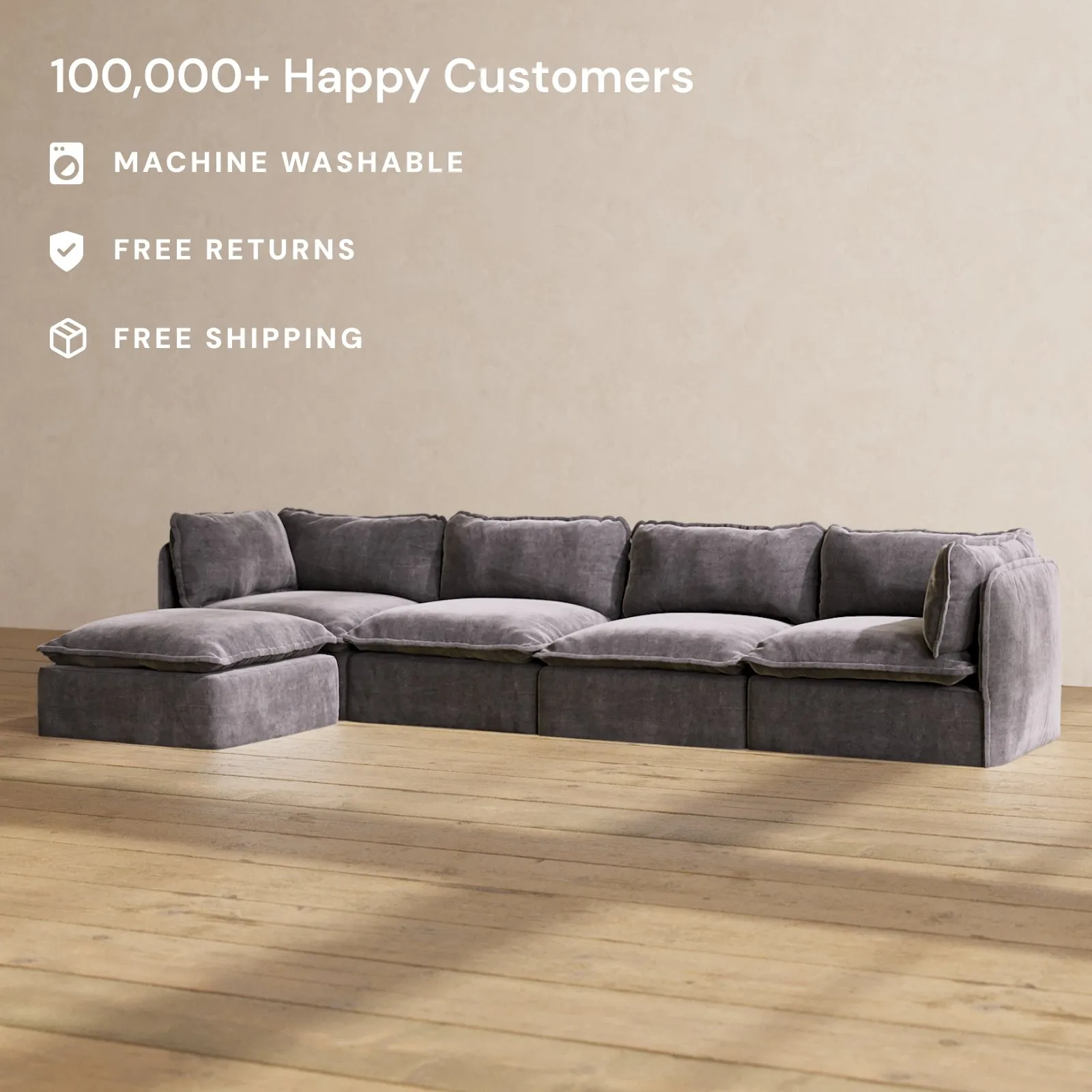 Modular Performance 4-Seater Sectional in Cinder | Relaxed Blend