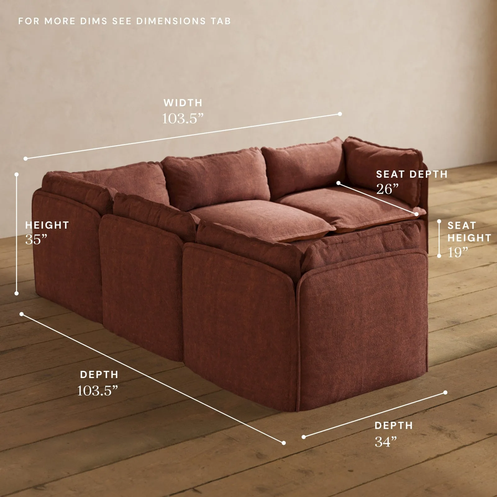 Modular Performance 5-Seater Corner Sectional in Chestnut | Relaxed Blend