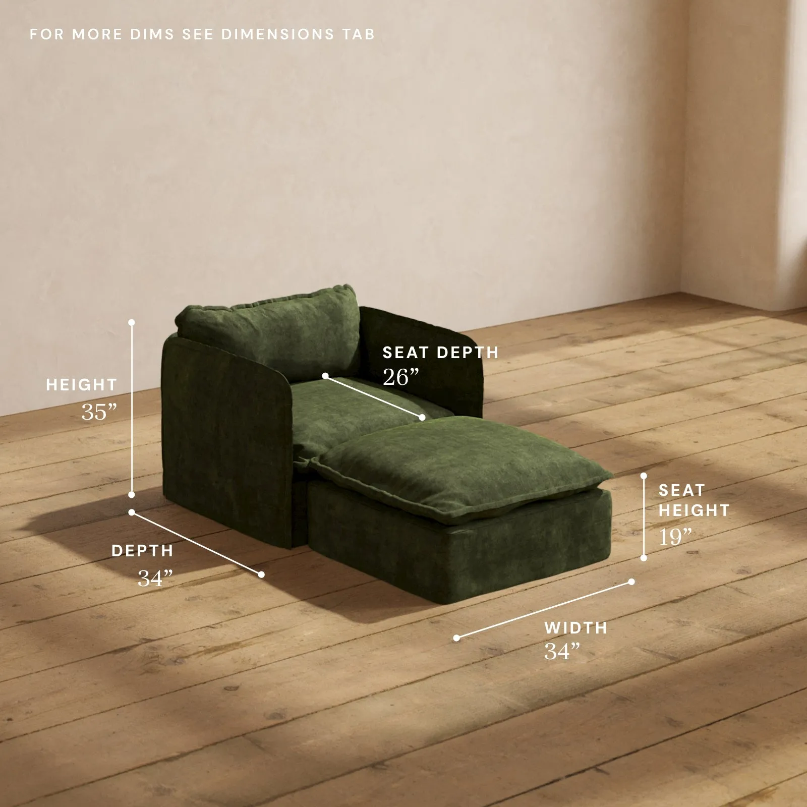 Modular Performance Chaise Armchair in Olive | Relaxed Blend