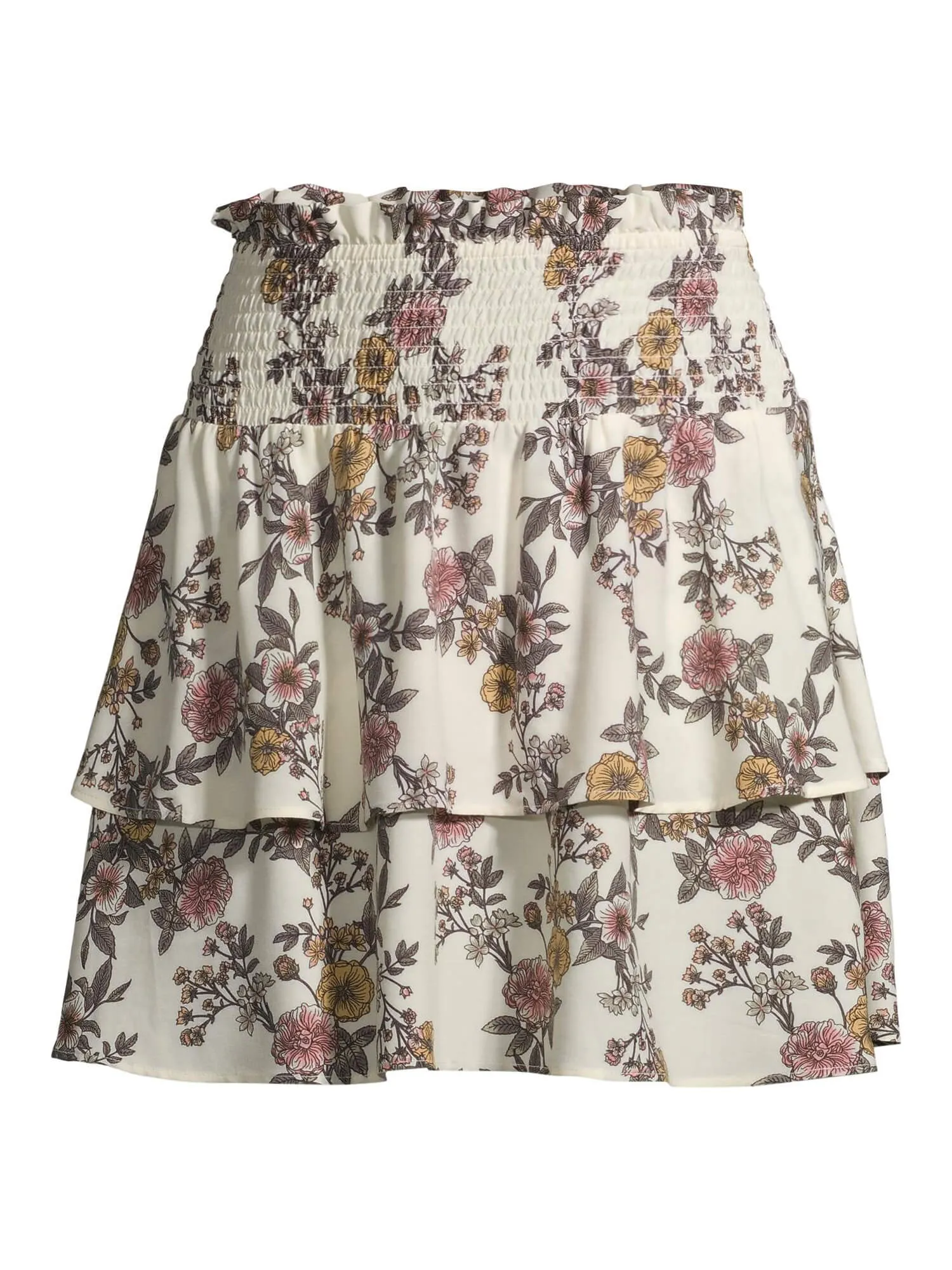 No Boundaries Juniors' Ivory Double Tiered Ruffle Skirt