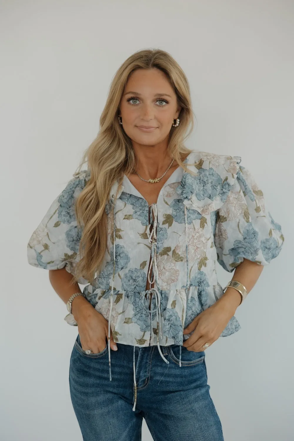 Paige Blue Peony Oversized Collar Blouse