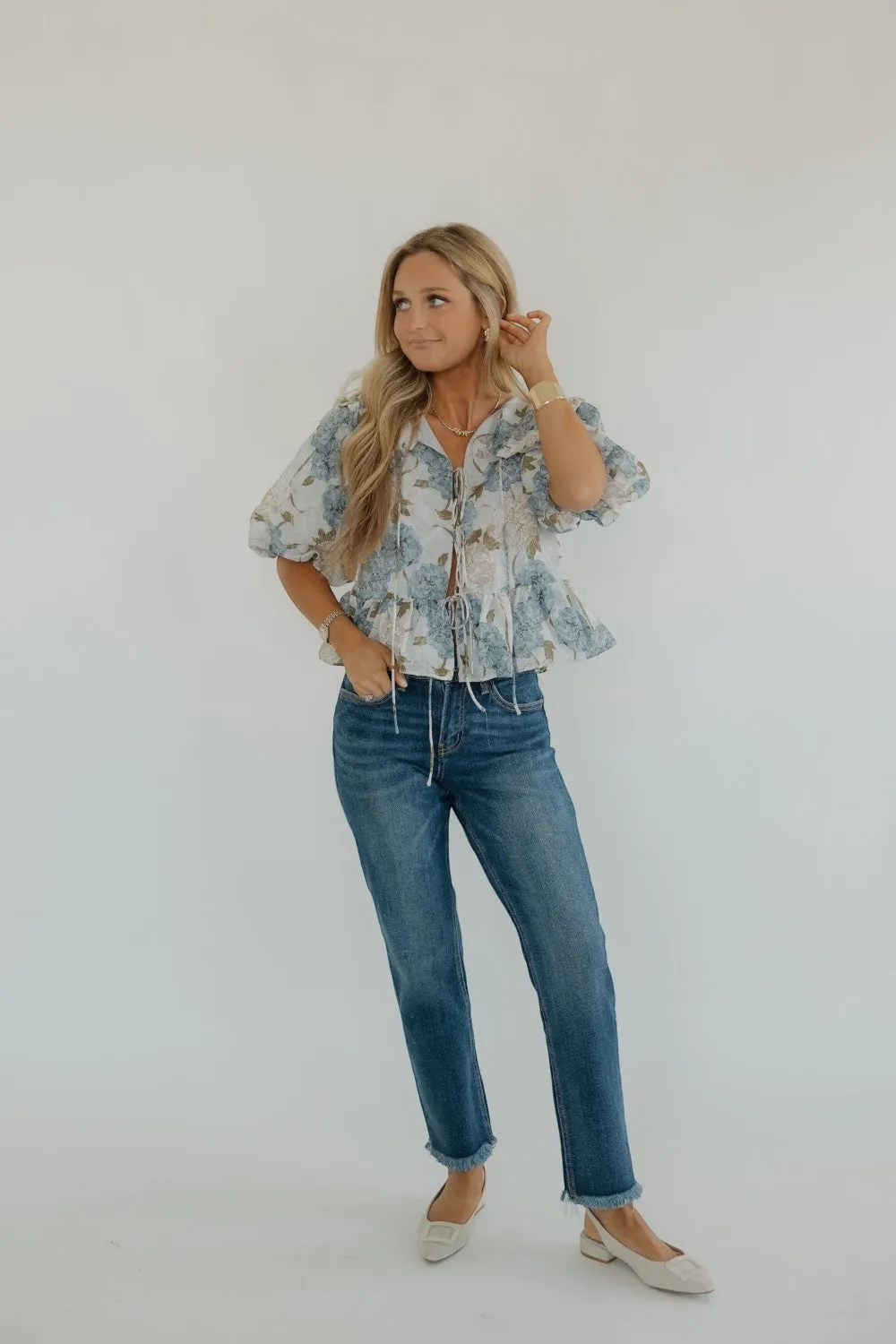Paige Blue Peony Oversized Collar Blouse