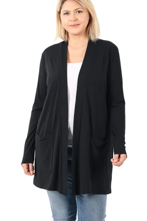 Plus Size Long Open Cardigan (With Pockets)