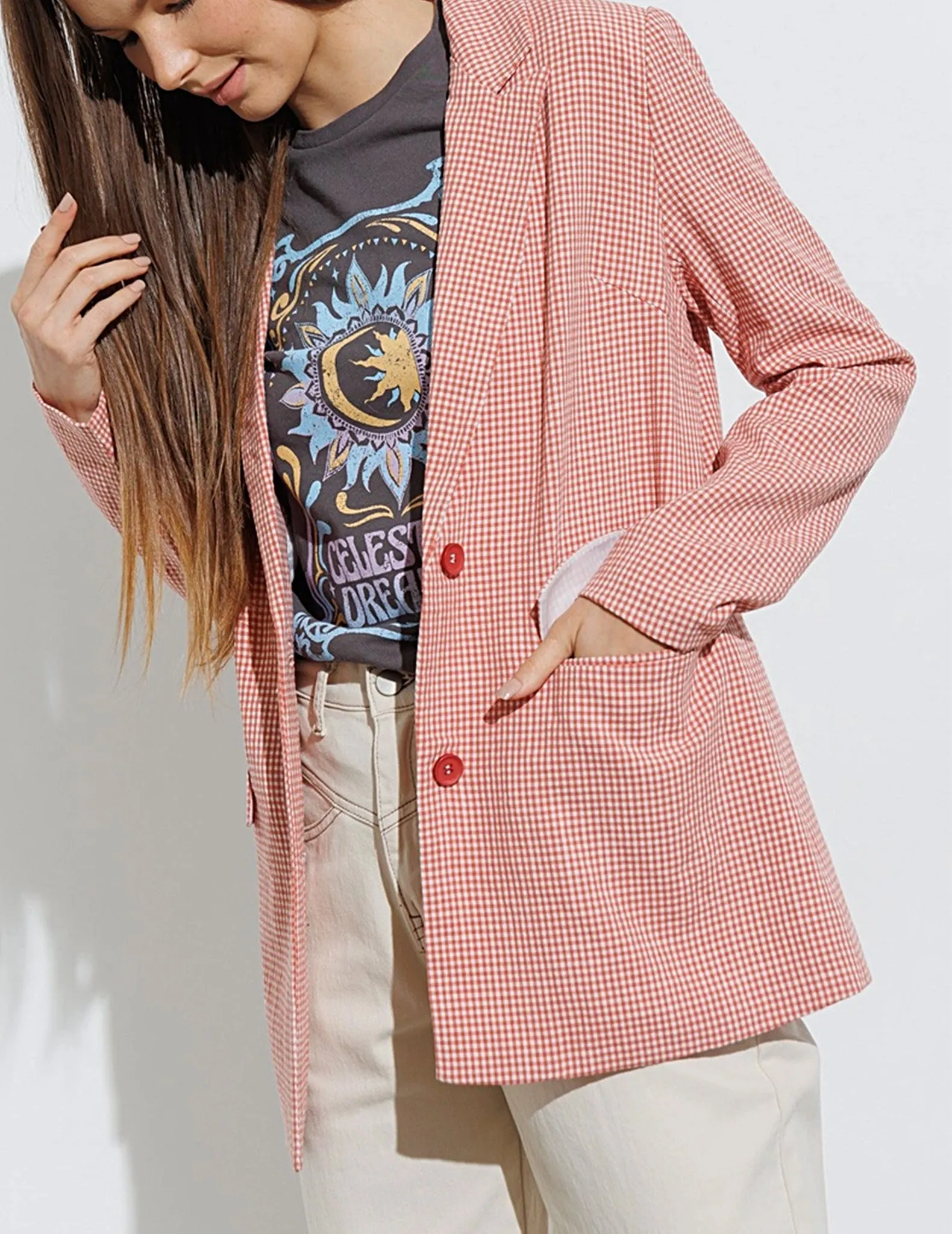 Polly Red Gingham Blazer