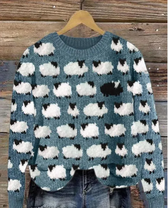 Printed Round Neck Christmas Deer Couples Sweater