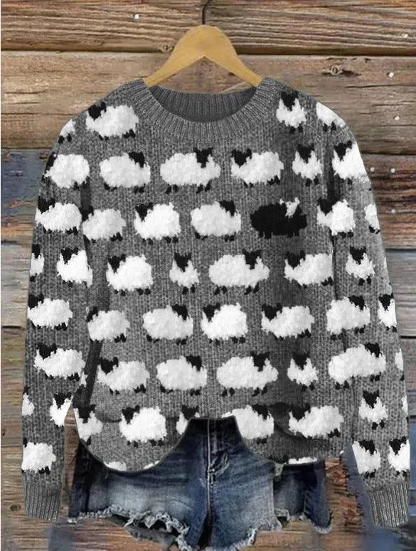Printed Round Neck Christmas Deer Couples Sweater