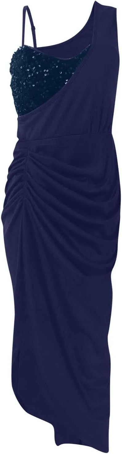 Prom Dresses for Women 2024 One Shoulder High Split Ruched Bodycon Cocktail Sequin Elegant Evening Party Midi Dress