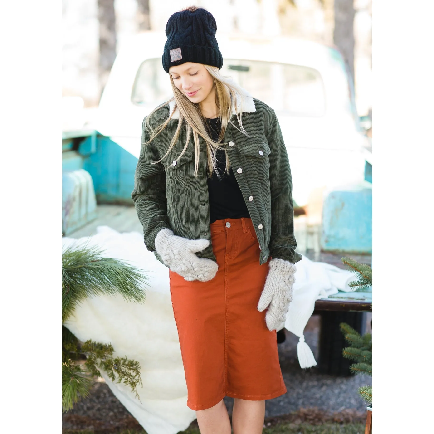 Pumpkin Spice Denim Midi Skirt