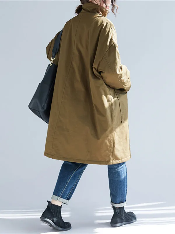 Quilted Zipper Long Sleeves Loose High Neck Padded Coat Coats