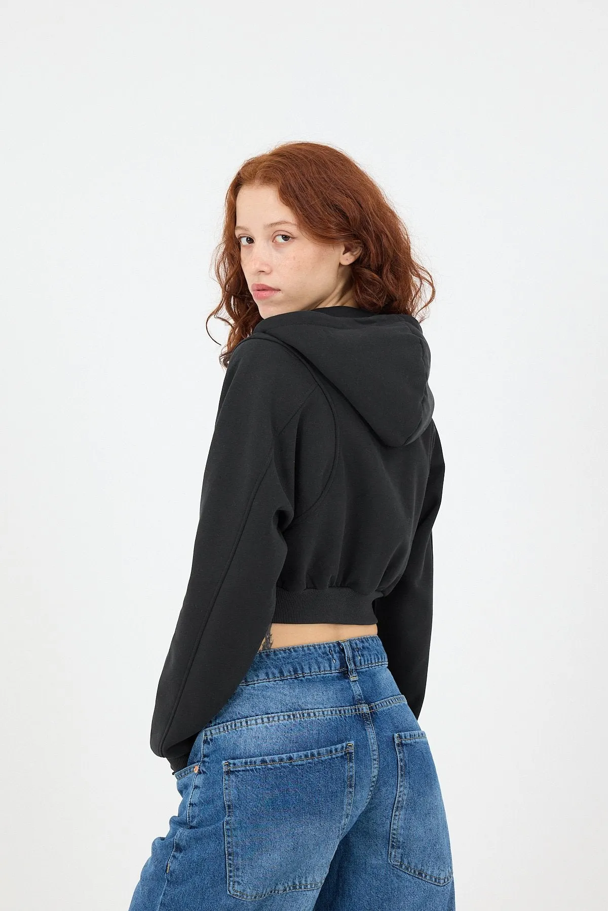 Raised Hooded Crop Sweatshirt