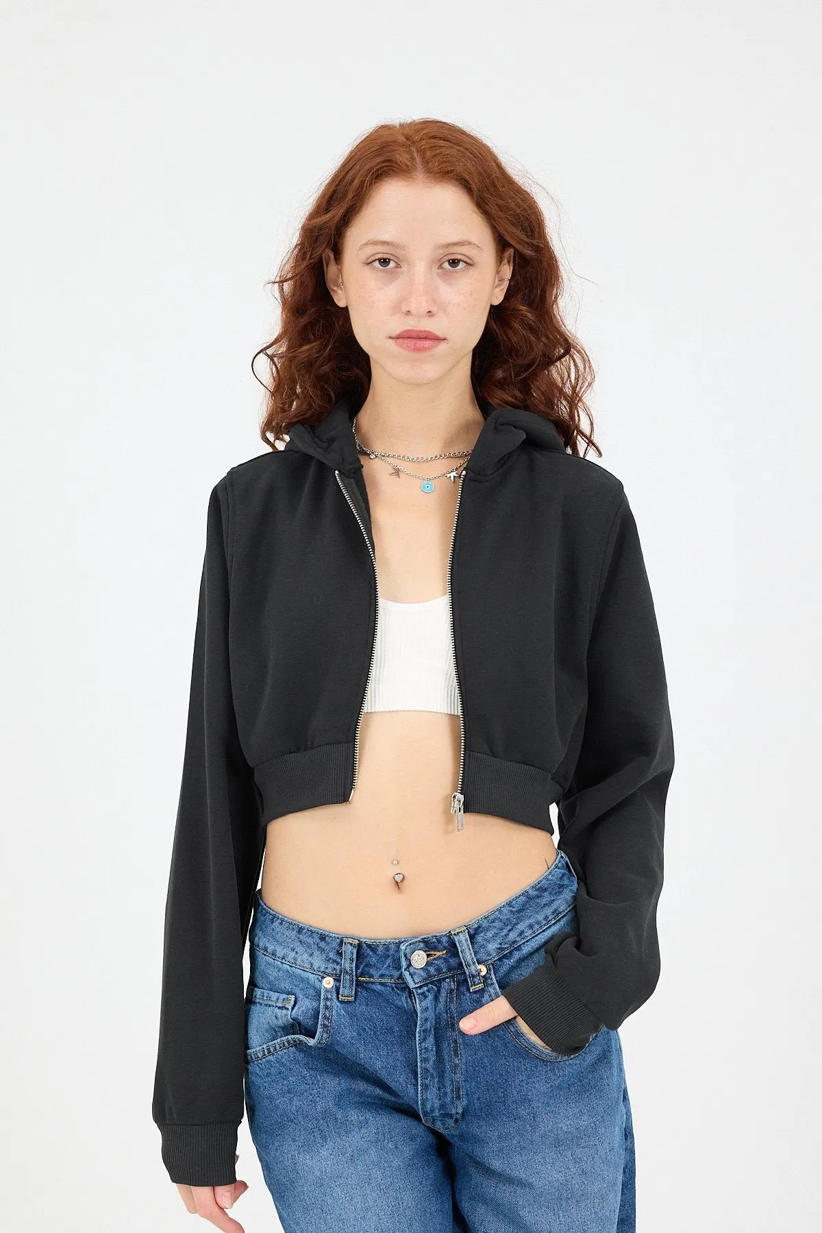 Raised Hooded Crop Sweatshirt