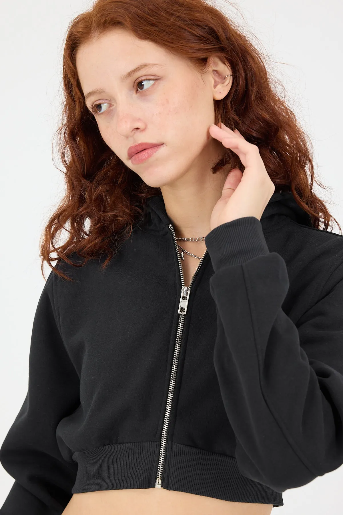 Raised Hooded Crop Sweatshirt