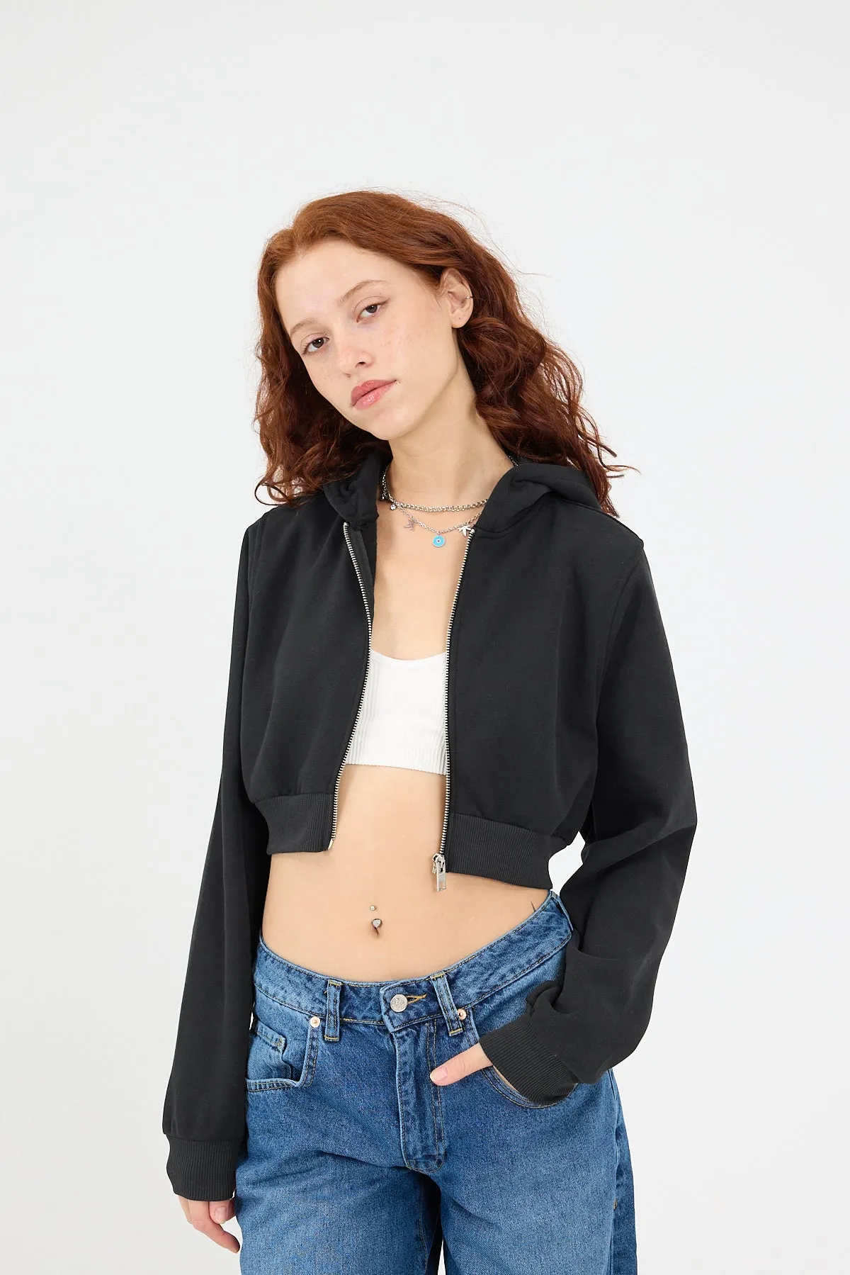 Raised Hooded Crop Sweatshirt