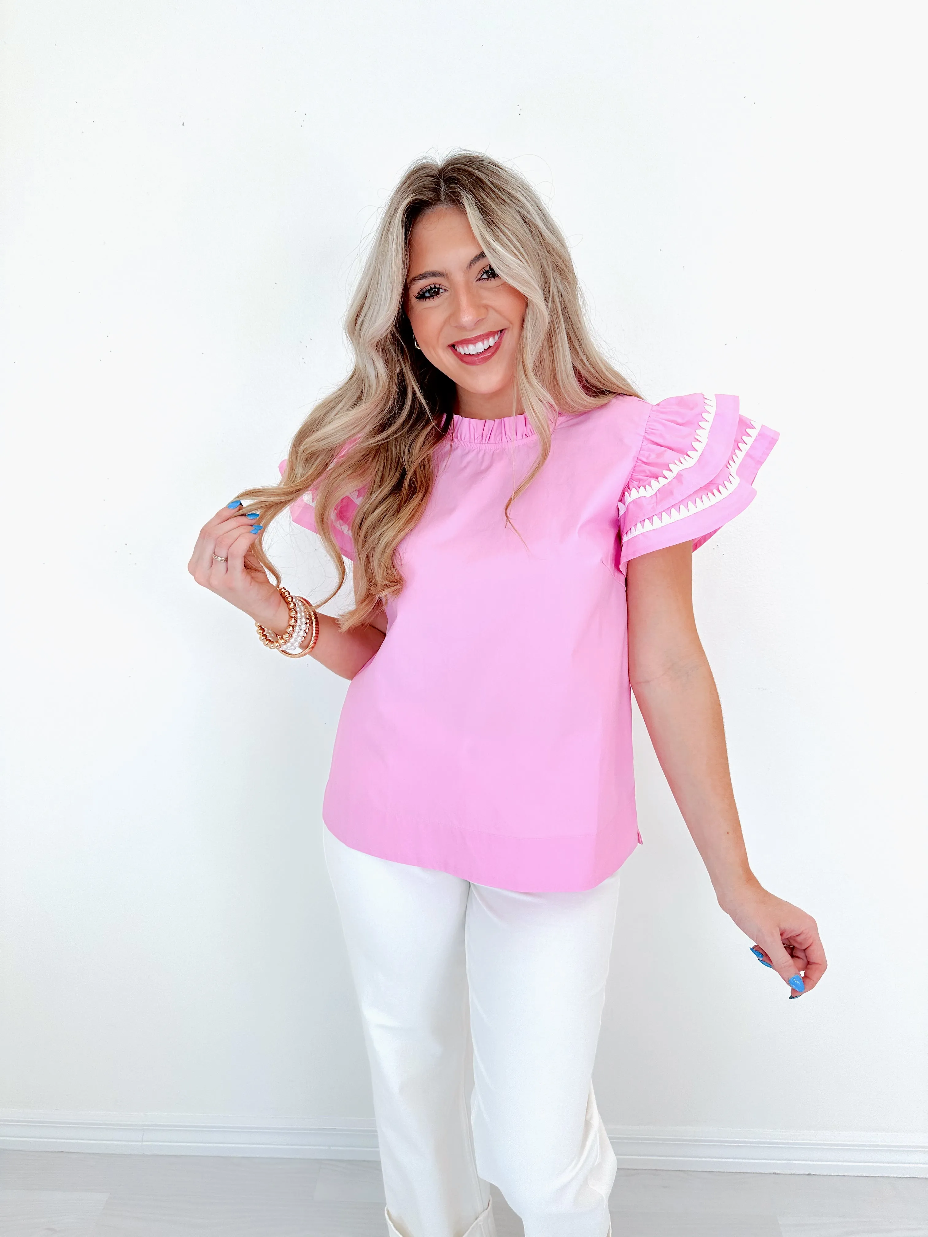Raylynn Ruffle Trimmed Top - Pink