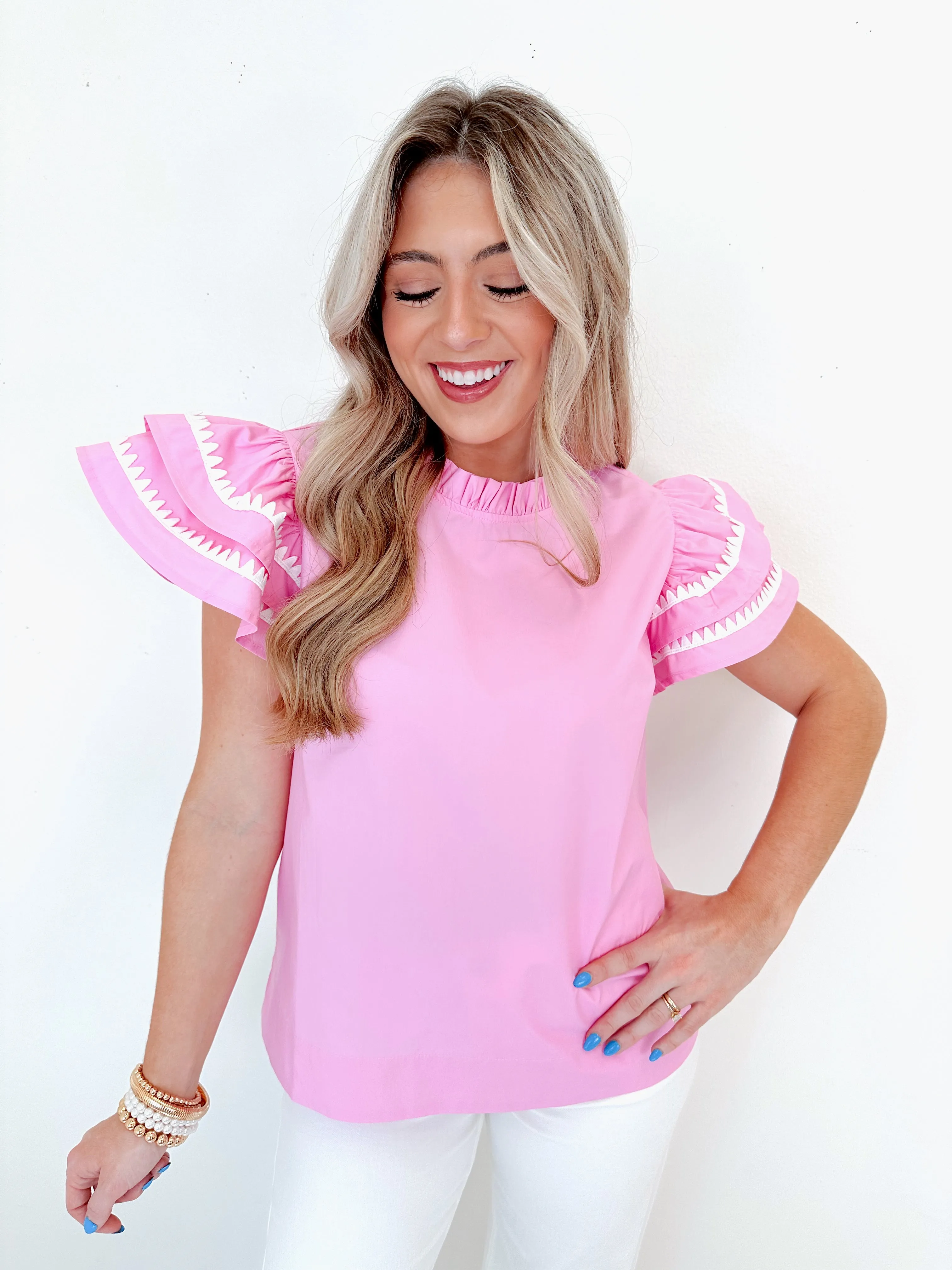 Raylynn Ruffle Trimmed Top - Pink