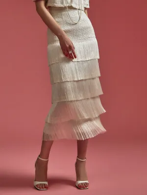 SK9201 Tweed Fringe Midi Skirt