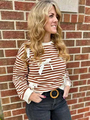 Striped Bow Accent Knit Top