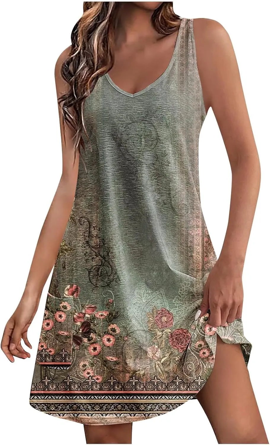 TANGNADE Womens Summer Dresses 2024 Loose V Neck Sleeveless Sundresses with Pocket A Line Swimsuit Coverup