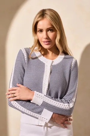 Tribal Crochet Detail Cardi - Jet Blue