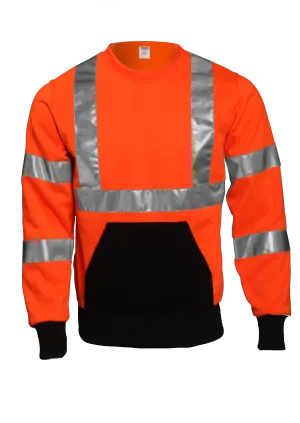 Type R Class 3 Sweatshirt - Fluorescent Orange-Red - Crew Neck - 1 Pouch Pocket - Silver Reflective Tape