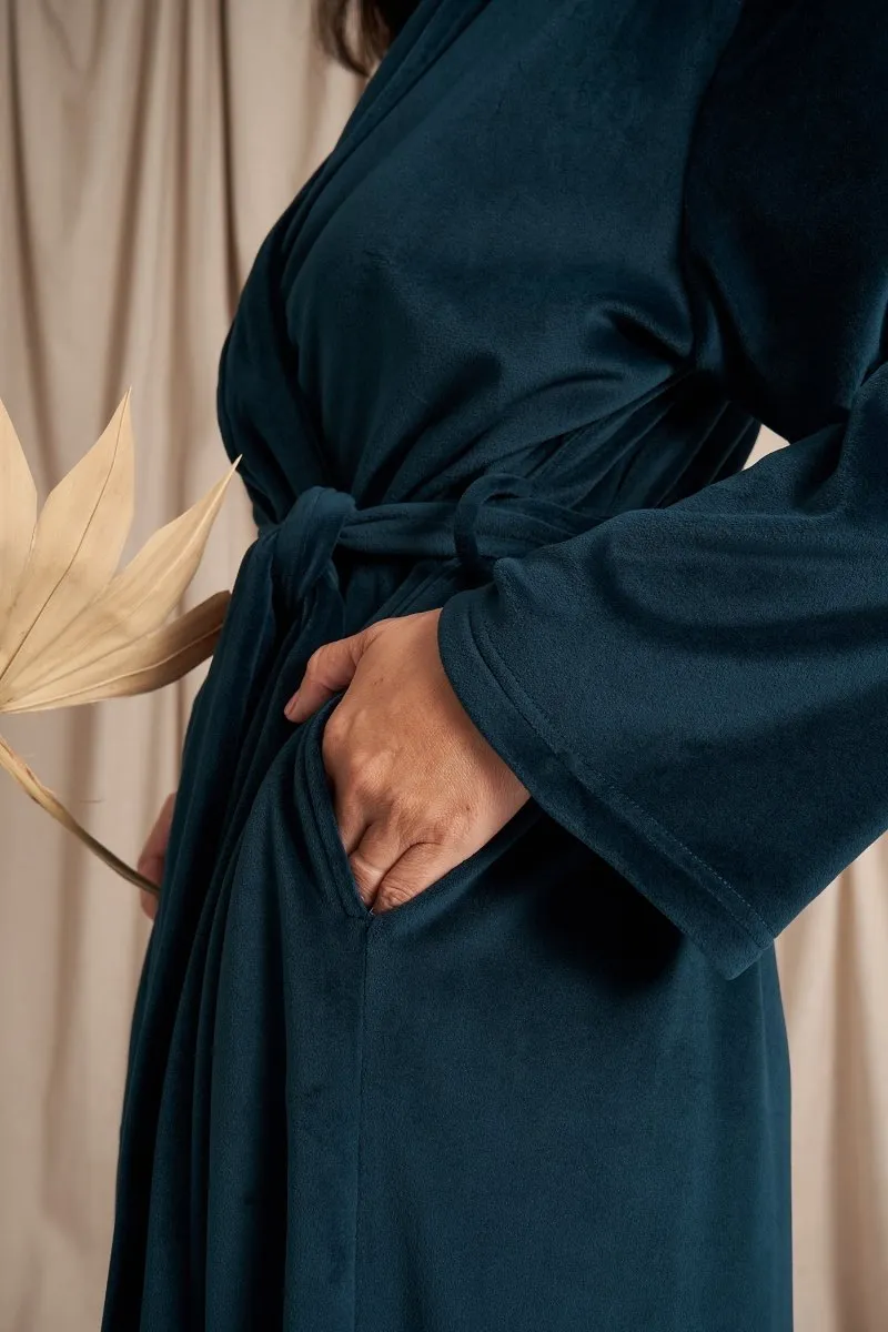 Velour Longline Robe in Teal