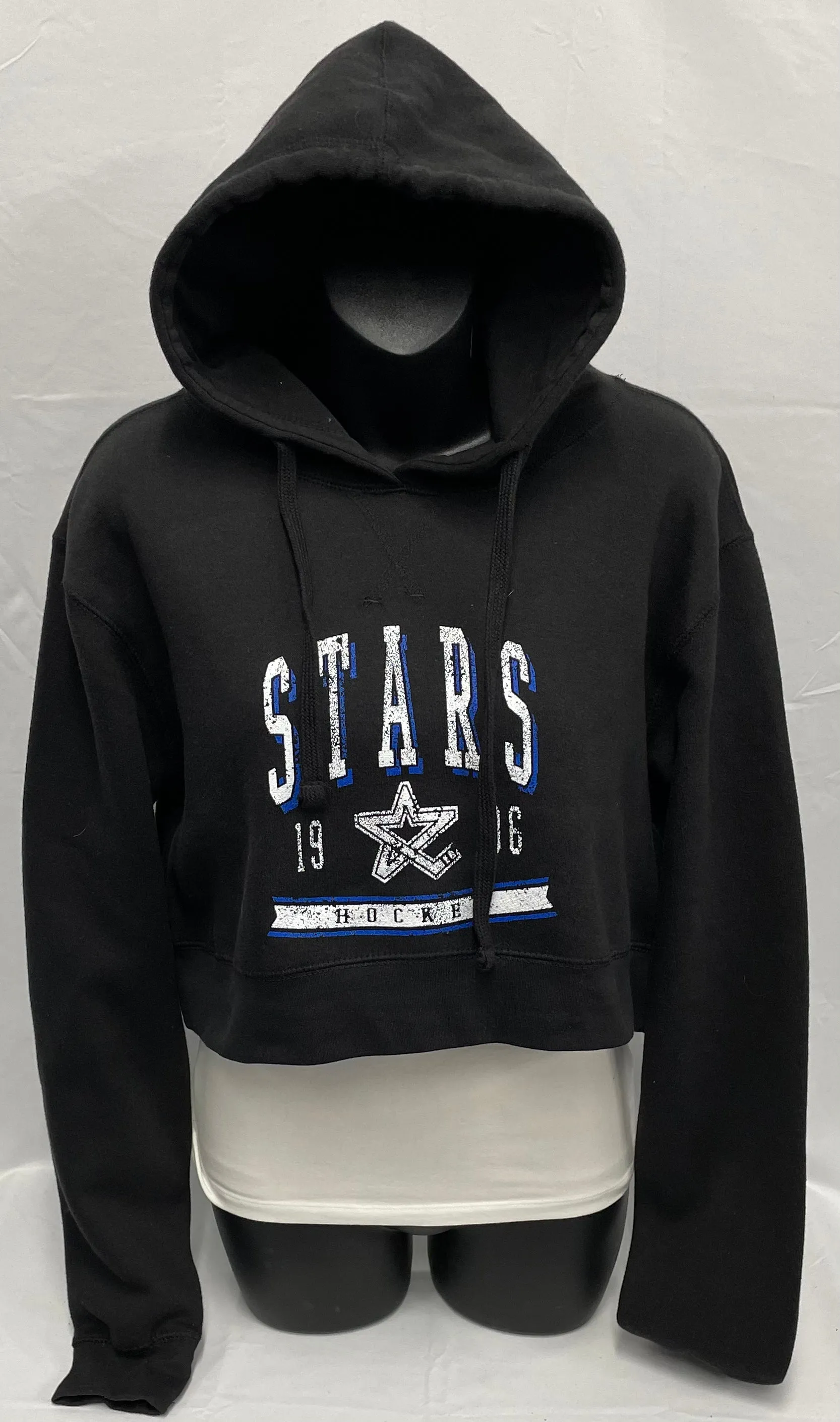 Woman's Black Stars 1996 Distressed Cropped Hoodie