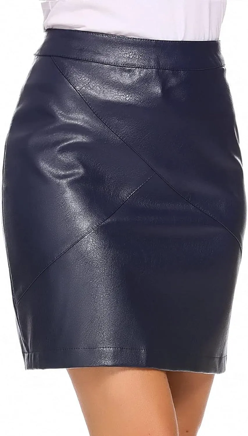 Women Classic High Waisted Faux Leather Bodycon Slim Mini Pencil Skirt