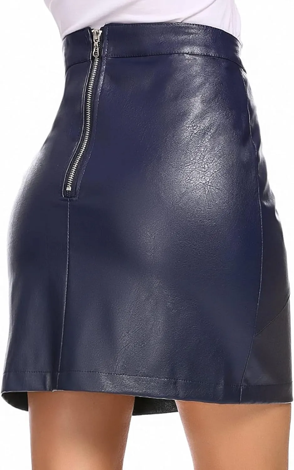 Women Classic High Waisted Faux Leather Bodycon Slim Mini Pencil Skirt
