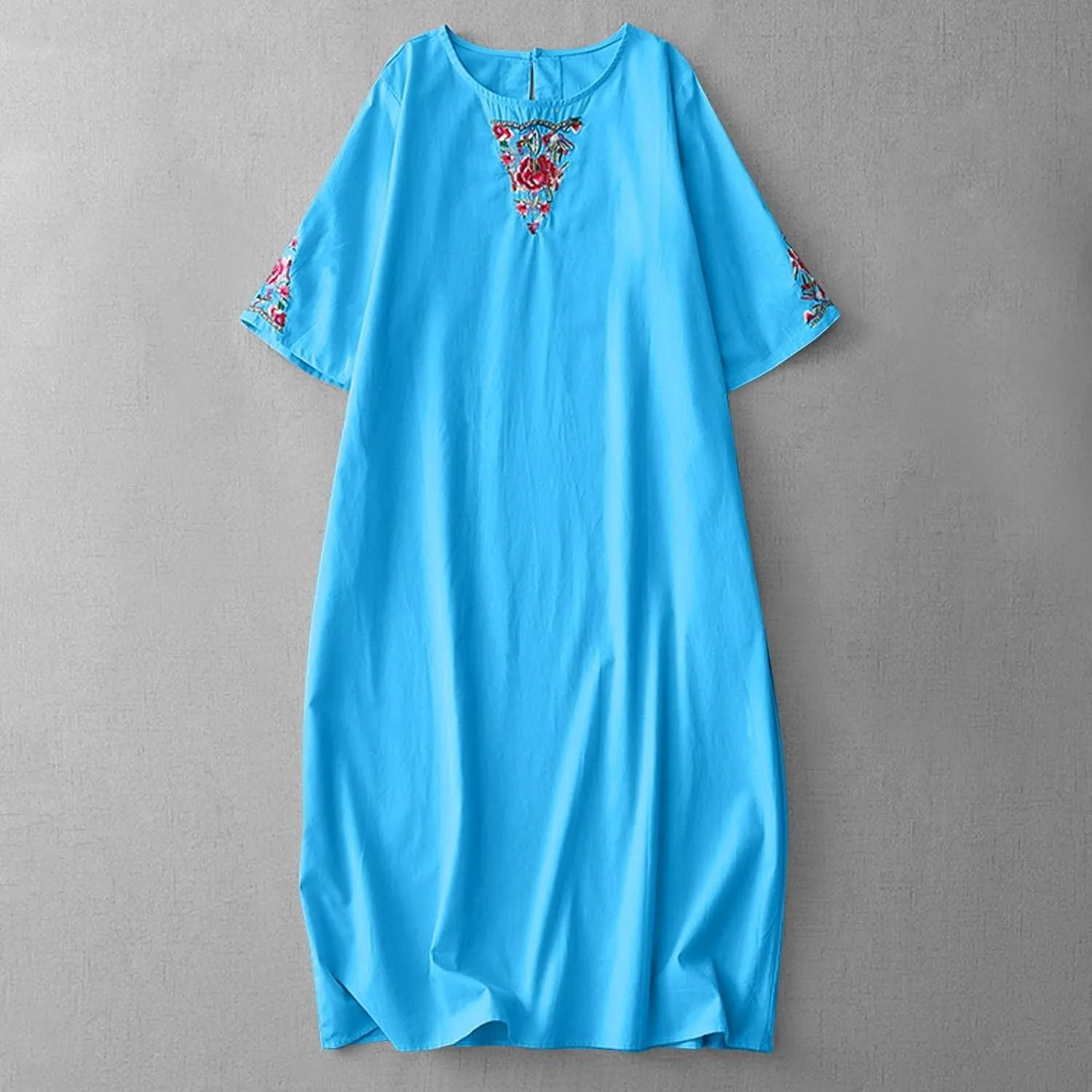 Women Embroidered Shirt Dress Fashion Summer Cotton Linen Dresses Casual Plus Size Summer Beach Maxi Dresses