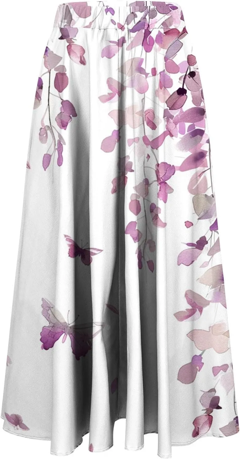 Womens 2024 Flowy Maxi Skirt Fall Elegant Pleated High Waisted Classic Long Skirts with Pocket Comfy Dress for Ladies