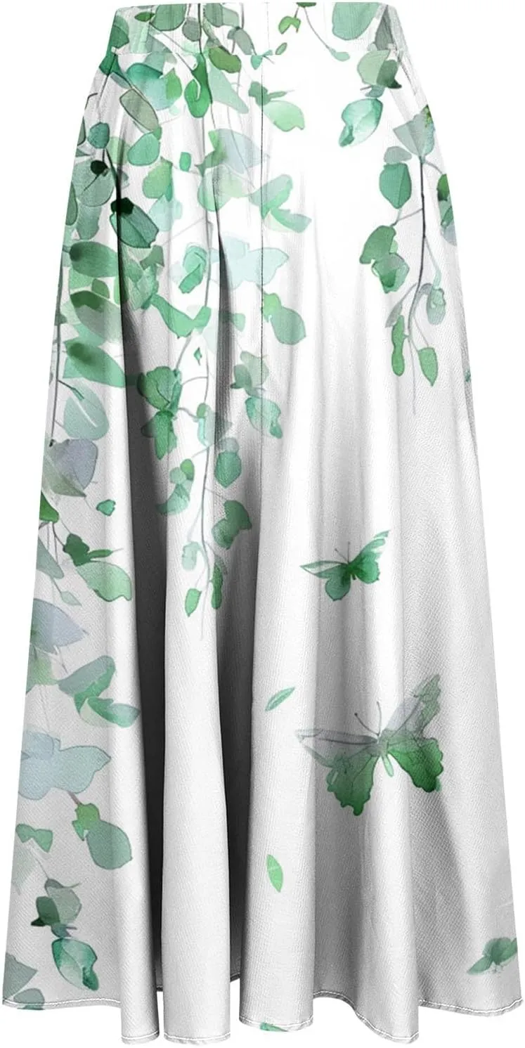 Womens 2024 Flowy Maxi Skirt Fall Elegant Pleated High Waisted Classic Long Skirts with Pocket Comfy Dress for Ladies