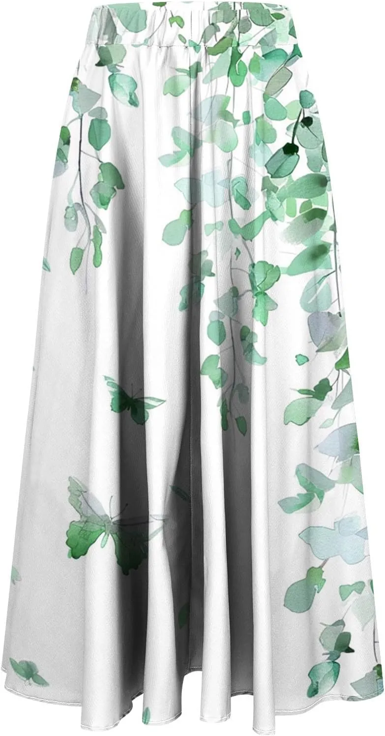 Womens 2024 Flowy Maxi Skirt Fall Elegant Pleated High Waisted Classic Long Skirts with Pocket Comfy Dress for Ladies